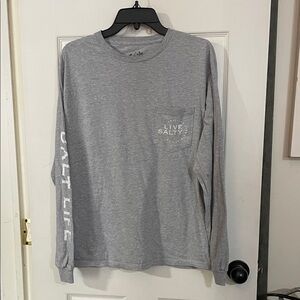 Salt Life Heather Gray Long Sleeve Tee with Blue Crab "live salty". Size M